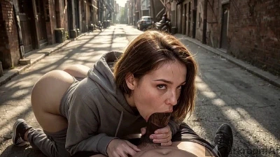 Cover for 'A Stranger On A Jog Saw My Giant Cock, Took Me Into An Alley And Sucked Me Off... This Hungry Bitch Was Cumming Like Crazy![AI]'
