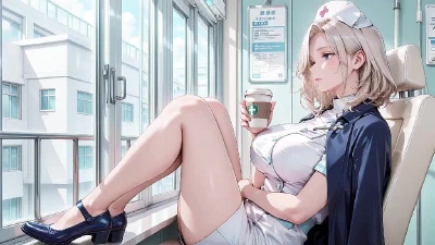 AI Generat- Lazy Kneeling On The Hospital Bed, Hand Cupping Her Soft Breast With A Hazy Gaze. Sunlight Hits Her Silk Stockings And She Fixes Her Collar While Throwing You Dirty Looks.