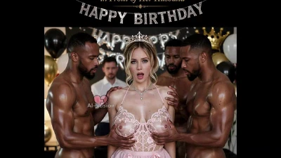 Birthday Black Gangbang In Front Of Her Husband (AI-Generated)