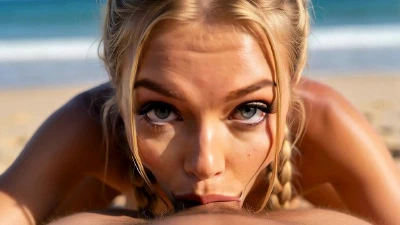 Sexy Blonde With Braids In Bikini On Beach Flashes Big Tits & Ass - Hard Fuck & Facial AI Generated