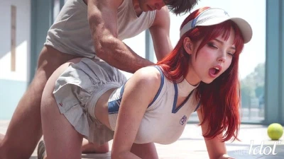 An 18-Year-Old Redheaded Tennis Player From Korea Was Fucked By A Football Team!! [AI]