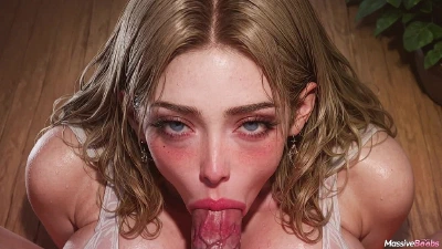 Cover for 'Blonde Slut With Enormous Soft Tits Oiling And Shaking Her Huge Bouncing Breasts [AI]'